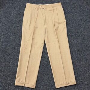 Jos. A Bank Mens 36 Reg Tan 100% Wool Double Pleated Cuffed Dress Pants Trousers